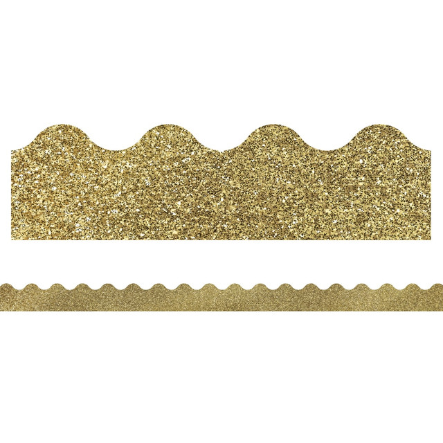 CARSON-DELLOSA PUBLISHING LLC 108319 Carson-Dellosa Sparkle And Shine Scalloped Borders, 2 1/4in x 36in, Gold Glitter, Preschool - Grade 8, Pack Of 13 Borders
