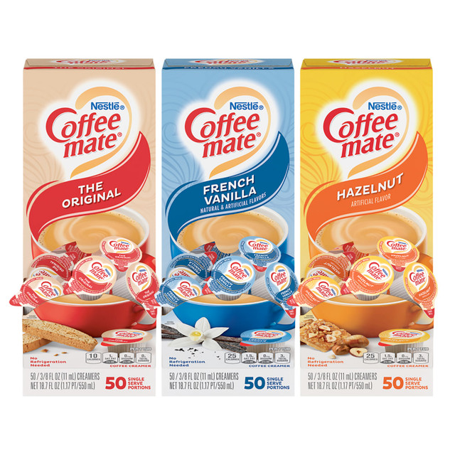 NESTLE WATERS NORTH AMERICA NES46193 Coffee-Mate Creamer Singles Variety Pack, 0.38 Oz, 50 Creamers Per Carton, Case of 3 Cartons