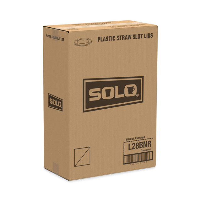 DART SOLO® L28BNR Polystyrene Plastic Flat Straw-Slot Cold Cup Lids, Fits 28 oz Cups, Translucent, 960/Carton