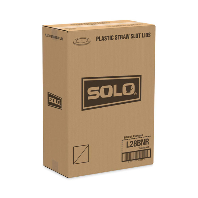 DART SOLO® L28BNR Polystyrene Plastic Flat Straw-Slot Cold Cup Lids, Fits 28 oz Cold Cups, Translucent, 960/Carton