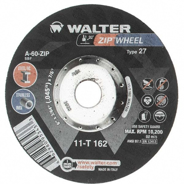 Value Collection W11T162 Depressed Grinding Wheel:  Type 27,  6" Dia,  3/64" Thick,  7/8" Hole