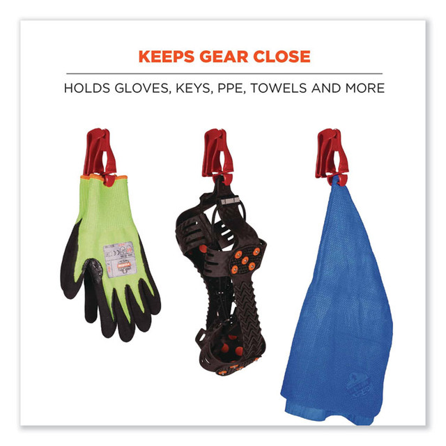 TENACIOUS HOLDINGS, INC. ergodyne® 19123 Squids 3405 Belt Clip Glove Clip Holder, 1 x 1 x 6, Acetal Copolymer, Red