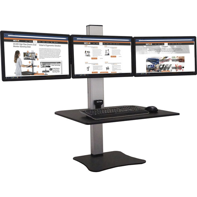 VICTOR TECHNOLOGY DC475 Victor High Rise Electric Triple Monitor Standing Desk - 23in to 34in Screen Support - 37.50 lb Load Capacity - 20in Height x 28in Width x 23in Depth - Desktop, Tabletop - High Pressure Laminate (HPL) - Wood, Steel, Aluminum -