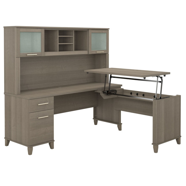 BUSH INDUSTRIES INC. SET015AG Bush Furniture Somerset 3 Position Sit to Stand L Shaped Desk With Hutch, 72inW, Ash Gray, Standard Delivery BUSH INDUSTRIES INC. SET015AG Bush Furniture Somerset 3 Position Sit to Stand L Shaped Desk With Hutch, 72inW, Ash Gray, Standard Delivery