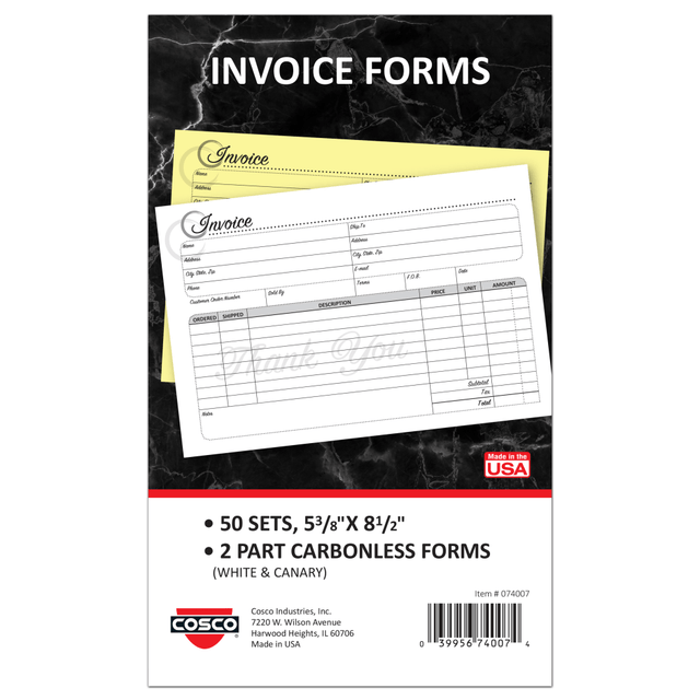 CONSOLIDATED STAMP MFG CO 074007 COSCO Service Invoice Form Book With Slip, 2-Part Carbonless, 5-3/8in x 8-1/2in, Artistic, Book Of 50 Sets