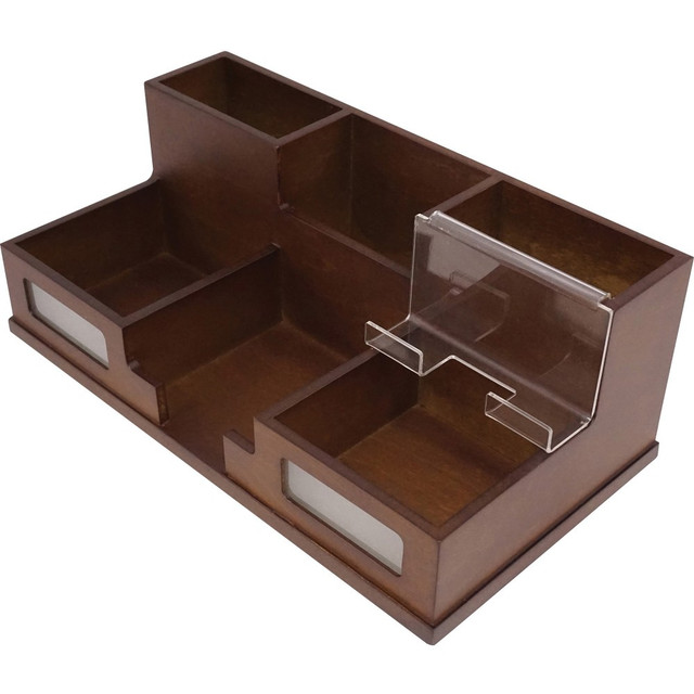 VICTOR TECHNOLOGY H9525 Victor Heritage Wood H9525 Desk Organizer - 6 Compartment(s) - 5.5in Height x 10.4in Width x 3.5in Depth - Desktop - Wood Grain - Wood, Acrylic, Frosted Glass - 1 Each