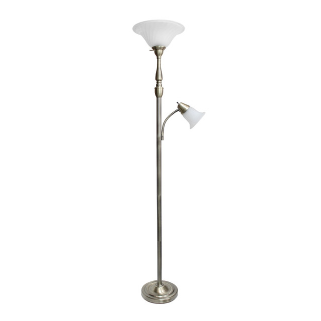 ALL THE RAGES INC Lalia Home LHF-3003-AB  Torchiere Floor Lamp With Reading Light, 71inH, Antique Brass/White
