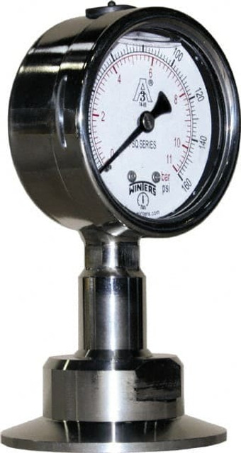 Winters PSQ20805 Pressure Gauge: 2-1/2" Dial, 0 to 160 psi, 2" Thread, Lower Mount