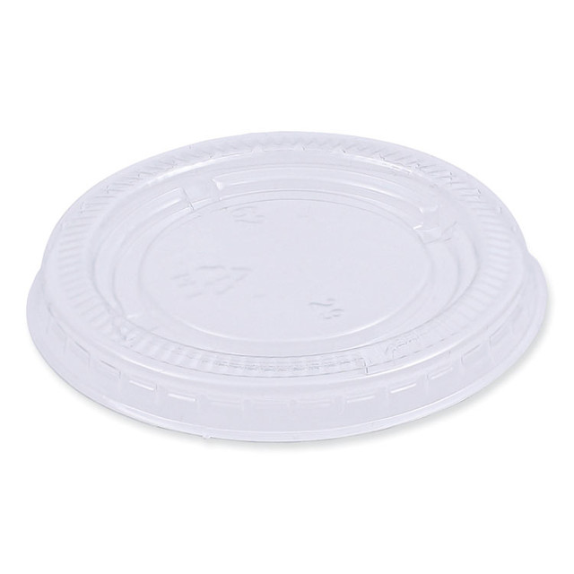 BOARDWALK PRTLID2 Souffle/Portion Cup Lids, Fits 1.5 oz and 2 oz Portion Cups, Plastic, Clear, 2,500/Carton