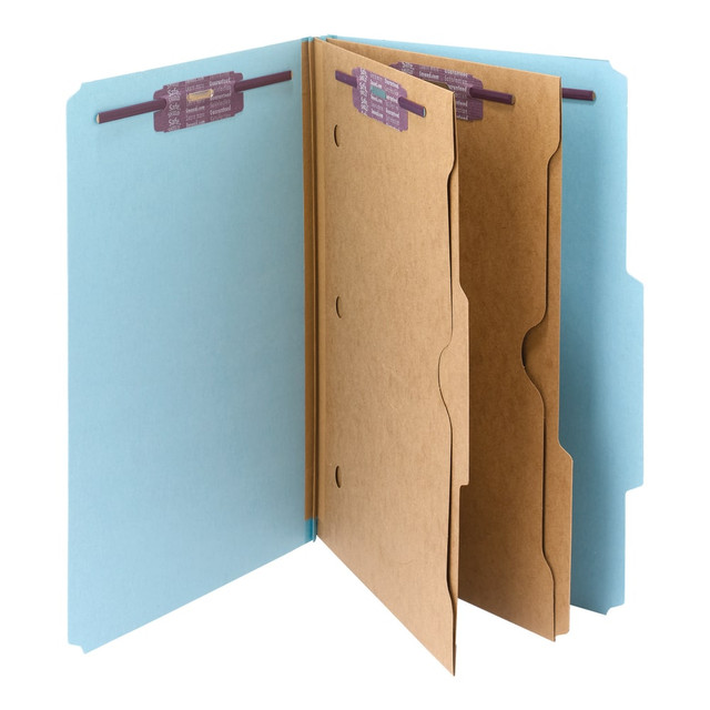 SMEAD MFG CO 19081 Smead Pressboard Classification Folders With SafeSHIELD Fasteners And 2 Pocket Dividers, Legal Size, 50% Recycled, Blue, Box Of 10 SMEAD MFG CO 19081 Smead Pressboard Classification Folders With SafeSHIELD Fasteners And 2 Pocket Dividers, Legal Size, 50% Recycled, Blue, Box Of 10