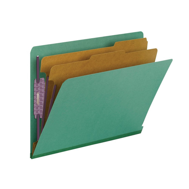 SMEAD MFG CO 26785 Smead End-Tab Classification Folders, With SafeSHIELD Fasteners, 8 1/2in x 11in, 2 Divider, 2 Partition, Green, Pack Of 10 SMEAD MFG CO 26785 Smead End-Tab Classification Folders, With SafeSHIELD Fasteners, 8 1/2in x 11in, 2 Divider, 2 Partition, Green, Pack Of 10