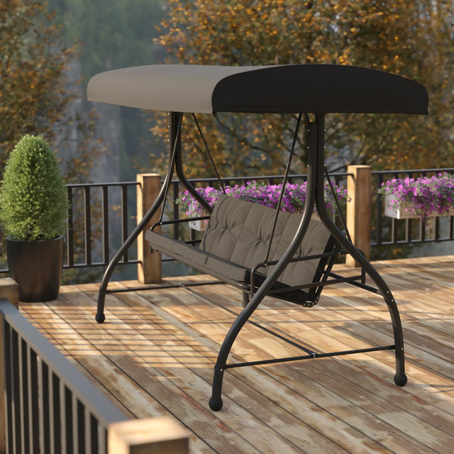 FLASH FURNITURE TLH007BK Tellis 3-Seat Outdoor Steel Converting Patio Swing/Bed, Black FLASH FURNITURE TLH007BK Tellis 3-Seat Outdoor Steel Converting Patio Swing/Bed, Black