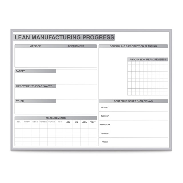 GHENT MANUFACTURING INC. GRPM302M-46 Ghent Lean Manufacturing Magnetic Dry-Erase Whiteboard, 48in x 72in, Aluminum Frame With Silver Finish