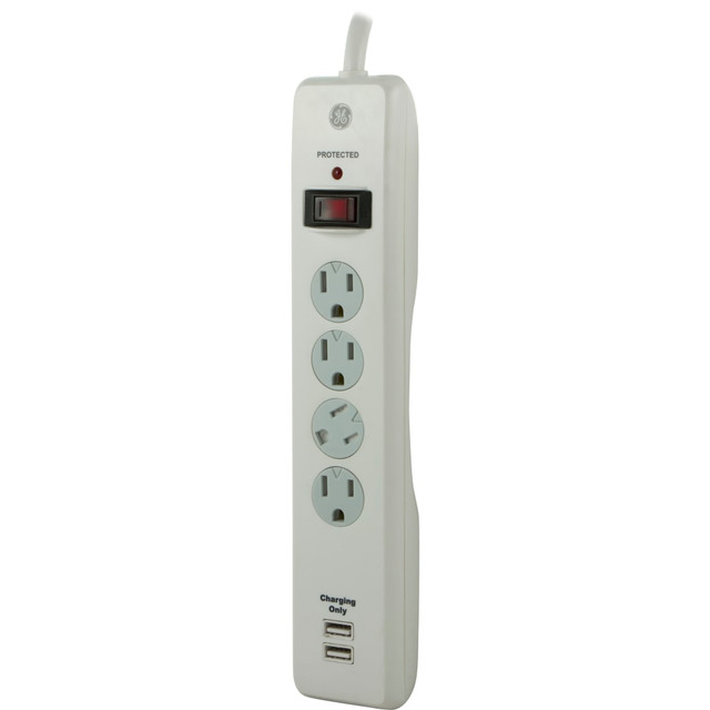 JASCO 14090 GE 4-Outlet/2 USB Port Surge Protector, 3ft Cord, White