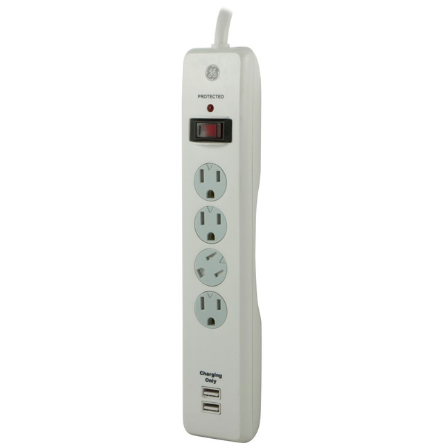 JASCO GE 14090  4-Outlet/2 USB Port Surge Protector, 3ft Cord, White