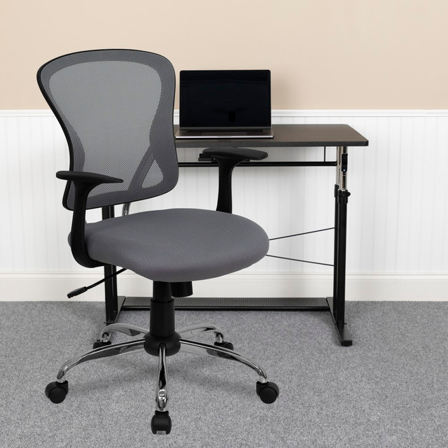 FLASH FURNITURE H-8369F-GY-GG  Mesh Mid-Back Task Chair, Gray/Black/Chrome