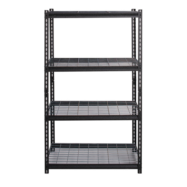 HIRSH INDUSTRIES LLC 22129 Hirsh Iron Horse 2300 Steel Wire Deck Shelving Unit, 4 Shelves, 60inH x 36inW x 18inD, Black HIRSH INDUSTRIES LLC 22129 Hirsh Iron Horse 2300 Steel Wire Deck Shelving Unit, 4 Shelves, 60inH x 36inW x 18inD, Black
