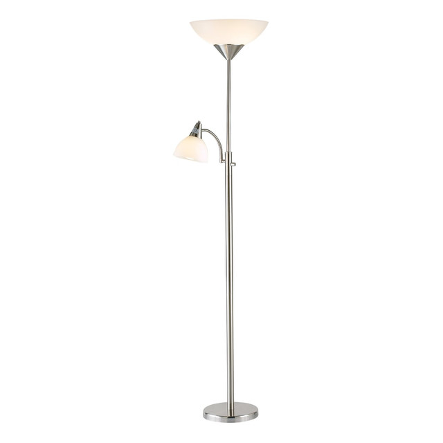 ADESSO INC Adesso 7202-22  Piedmont 300W Torchiere with Reading Light, 71inH, Brushed Steel Base/White Shade