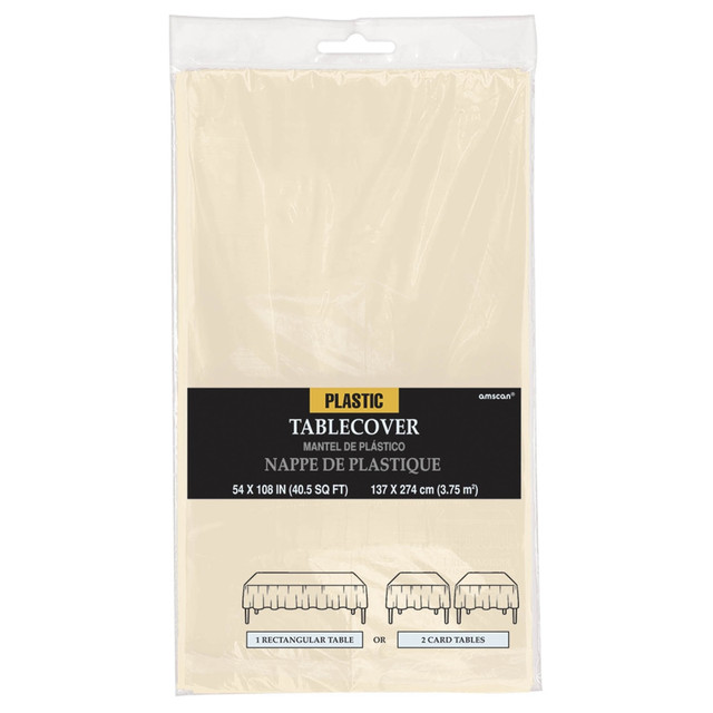 AMSCAN CO INC Amscan 77015.57  Plastic Table Covers, 54in x 108in, Vanilla Creme, Pack Of 9 Table Covers