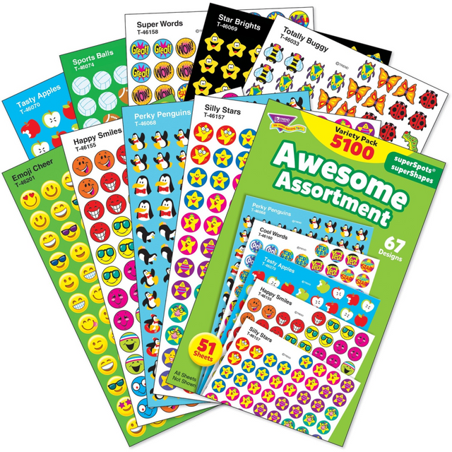 TREND ENTERPRISES INC T46826 Trend Awesome Assortment Stickers, Pack Of 1,300 TREND ENTERPRISES INC T46826 Trend Awesome Assortment Stickers, Pack Of 1,300