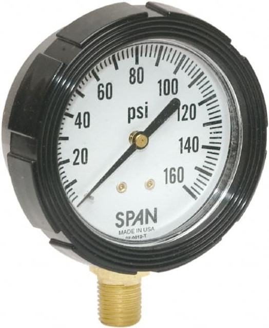 Span SG10584 Pressure Gauge: 3-1/2" Dial, 1,000 psi, 1/4" Thread, MPT, Lower Mount