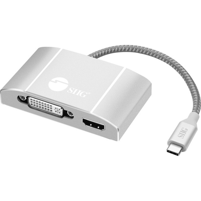 SIIG, INC. CB-TC0911-S1 SIIG USB-C to 3-in-1 Multiport Video Adapter with PD Charging - DVI/HDMI/VGA - for Notebook/Desktop PC - 60 W - USB Type C - 2 x USB Ports - HDMI - DVI - VGA - Thunderbolt - Wired