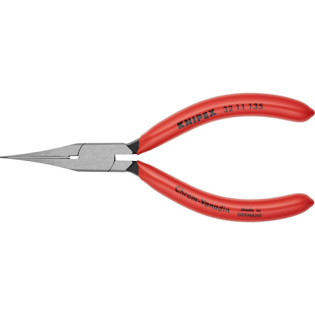 Knipex 32 11 135 Long Nose Pliers; Pliers Type: Long Nose Pliers ; Jaw Texture: Smooth ; Jaw Length (Inch): 1-11/32 ; Jaw Width (Inch): 31/64 ; Jaw Bend: 0.64 ; Handle Type: Comfort Grip