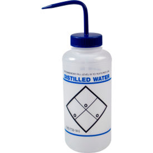 Bel-Art Products Bel-Art Safety-Labeled 2-Color Distilled Water WM Wash Bottles 1000ml (32oz) PE w/Blue PP Cap 6Pk p/n 116466032