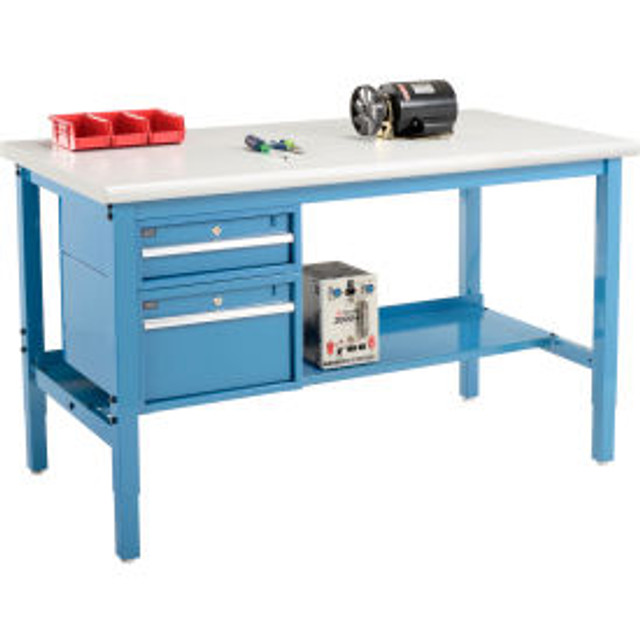Global Industrial™ 72 x 30 Production Workbench - Laminate Safety Edge - Drawers & Shelf - Blue p/n 319252BL