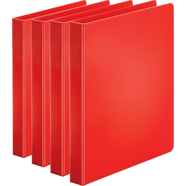 BUSINESS SOURCE 28550BD Basic Round Ring Binders, 1in Ring, 8 1/2in x 11in, Red, Pack Of 4 BUSINESS SOURCE 28550BD Basic Round Ring Binders, 1in Ring, 8 1/2in x 11in, Red, Pack Of 4