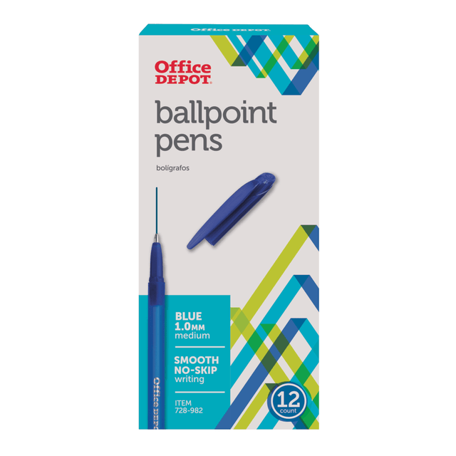 Slim enough for easy on-the-go use, these Office Depot pens are an excellent everyday writing solution. Medium points make for striking lines that will stand out, whether you are crafting an essay or recording notes during a key business meeting.  1.0 mm medium point for bold lines.  Tinted stick pens offer a unique look.  Smooth, no-skip writing performance.  Smooth, no-skip writing.