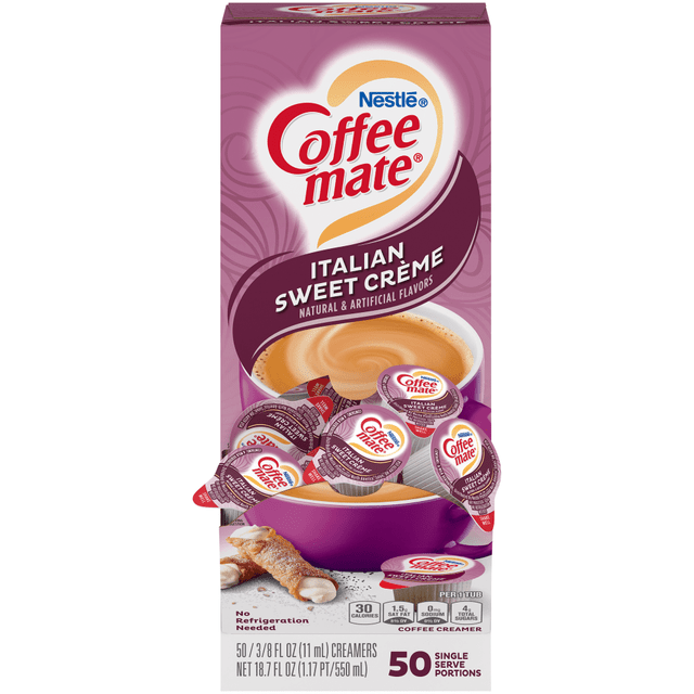 NESTLE WATERS NORTH AMERICA Coffee-Mate 84652 Nestle Coffee-mate Liquid Creamer, Italian Sweet Creme Flavor, 0.375 Oz Single Serve x 50