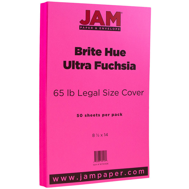 JAM PAPER AND ENVELOPE 16730928 JAM Paper Card Stock, Ultra Fuchsia, Legal (8.5in x 14in), 65 Lb, Pack Of 50