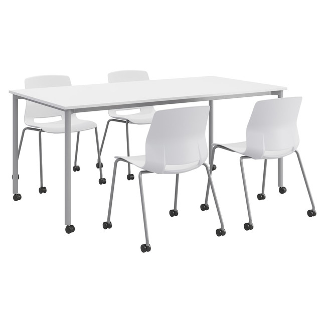 KENTUCKIANA FOAM INC 840031923783 KFI Studios Dailey Table And 4 Chairs, With Caster, White/Silver Table, White/Silver Chairs