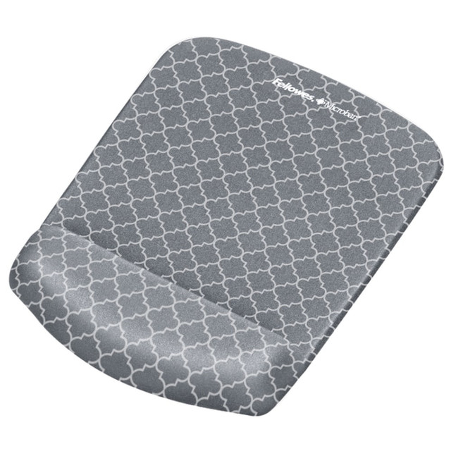 FELLOWES INC. 9549701 Fellowes PlushTouch Microban Mouse Pad With FoamFusion Wrist Rest,  Lattice Pattern, Gray/White