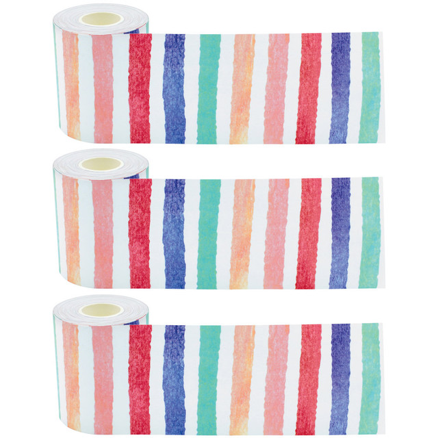 EDUCATORS RESOURCE TCR8927-3 Teacher Created Resources Straight Rolled Border Trim, Watercolor Stripes, 50' Per Roll, Pack Of 3 Rolls