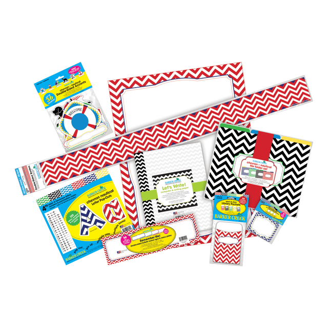 BARKER CREEK PUBLISHING, INC. BCP3582 Barker Creek Chevron Designer Classroom Bulletin Board Set, Nautical BARKER CREEK PUBLISHING, INC. BCP3582 Barker Creek Chevron Designer Classroom Bulletin Board Set, Nautical
