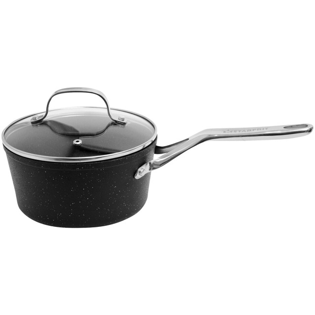 STARFRIT USA INC 060316-004-0000 THE ROCK By Starfrit Aluminum Nonstick Saucepan With Glass Lid & Stainless Steel Handles, 3 Qt, Black STARFRIT USA INC 060316-004-0000 THE ROCK By Starfrit Aluminum Nonstick Saucepan With Glass Lid & Stainless Steel Handles, 3 Qt, Black