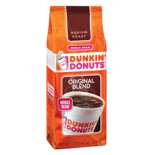 FOLGERS 8133400051 Dunkin Donuts Original Blend Whole Bean Coffee, Medium Roast, 12 Oz Per Bag