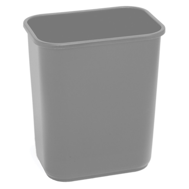 Toss your trash into this Highmark Plastic Wastebasket, which offers a streamlined look thats right for most offices. This small wastebasket fits underneath most desks, so you can easily access it throughout the day without interrupting your workflow.  Crafted from polypropylene plastic.  Gray office wastebasket holds up to 6.5 gallons.