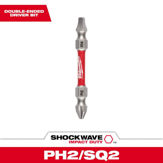 Milwaukee Tool 48-32-4311 Specialty Screwdriver Bits; Style: Impact Power Bit ; End Type: Double End ; Drive Size: 1/4 (Inch); Point Size: PH2/SQ2 ; Overall Length (Decimal Inch): 2.0000 ; Material: Alloy Steel