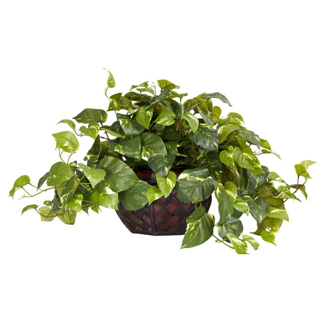 Nearly Natural 6681 15inH Silk Pathos Plant With Decorative Vase Nearly Natural 6681 15inH Silk Pathos Plant With Decorative Vase