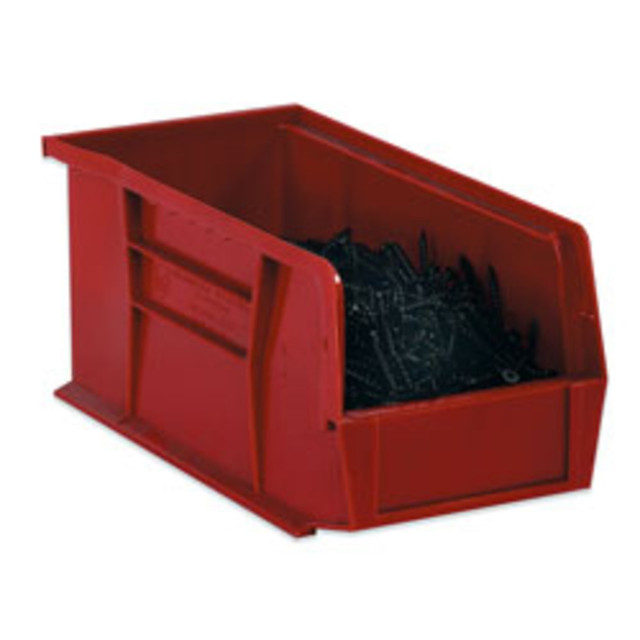 B O X MANAGEMENT, INC. BINP0743R B O X Packaging Plastic Stackable Bin Boxes, Small Size, 7 3/8in x 4 1/8in x 3in, Red, Case Of 24