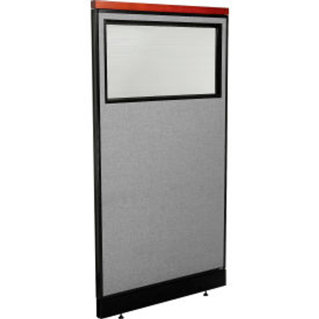 Global Industrial Interion® Deluxe Office Partition Panel w/Partial Window & Pass-Thru Cable 36-1/4Wx65-1/2H GRY p/n 694731WPGY