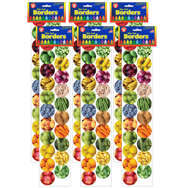 EDUCATORS RESOURCE Hygloss HYG33631-6  Borders, 3in x 36in, Fruits And Veggies, 12 Borders Per Pack, Set Of 6 Packs