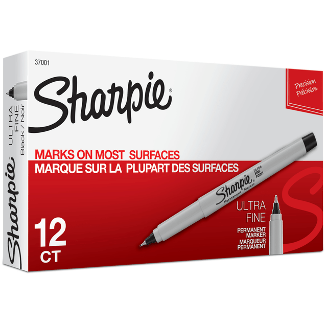 NEWELL BRANDS INC. 37001 Sharpie Permanent Ultra-Fine Point Markers, Black, Pack Of 12 Markers