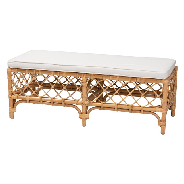 WHOLESALE INTERIORS, INC. bali &amp; pari 2721-12584 bali & pari Orchard Rattan Bench, 18-1/8inH x 48inW x 18-1/4inD, White/Natural Brown