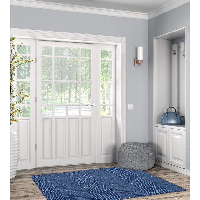 LINON HOME DECOR PRODUCTS, INC OD4967 Linon Washable Indoor Rug, Shae, 3ft x 5ft, Blue/Ivory