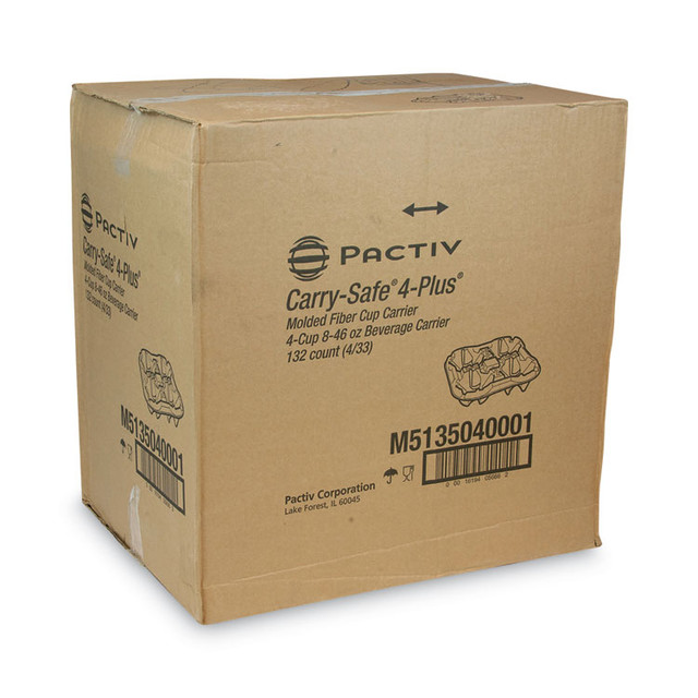 PACTIV EVERGREEN CORPORATION M5135040001 EarthChoice Carry-Safe Beverage Carrier, 8 oz to 46 oz, Four Cups, Natural, 132/Carton