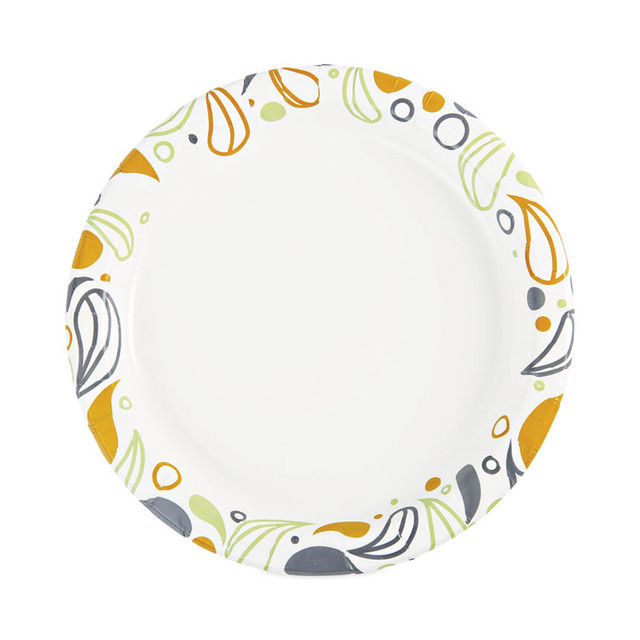 BOARDWALK DEER9PLT Deerfield Printed Paper Plates, 9" dia, Coated/Soak Proof, White/Yellow/Green/Purple, 125/Pack, 8 Packs/Carton